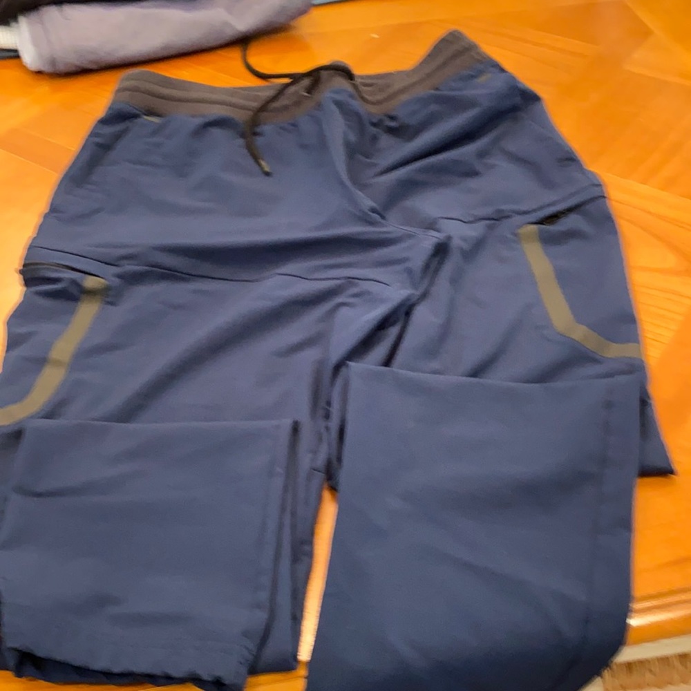 Men’s navy blue athletic pant dark grey at waist and trim on pockets